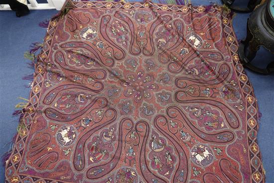 A 19th century Kashmiri handwoven silk shawl, 161cm sq.